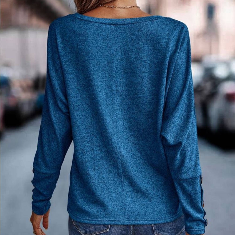 Boho blue batwing sleeve top - Picture 3 of 5